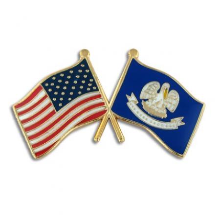 Louisiana and USA Crossed Flag Pin 