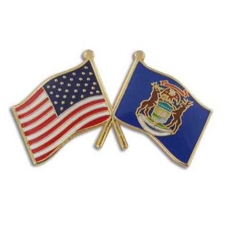 Michigan and USA Crossed Flag Pin 