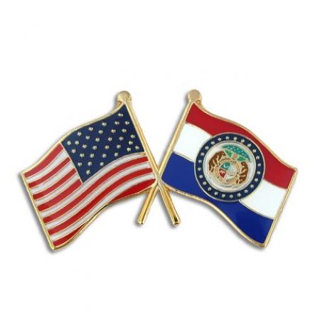 Missouri and USA Crossed Flag Pin 