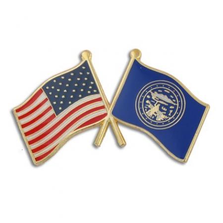 Nebraska and USA Crossed Flag Pin 