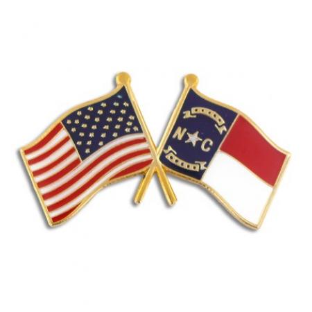 North Carolina and USA Crossed Flag Pin 