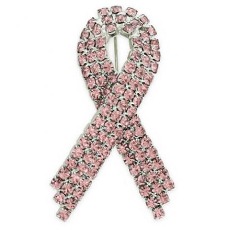 Pink Rhinestone Ribbon Pin 