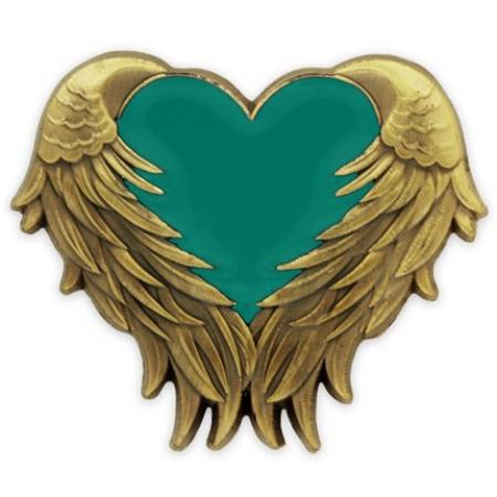 Teal Heart With Wings Pin 