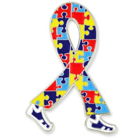 Walking Autism Ribbon Pin 