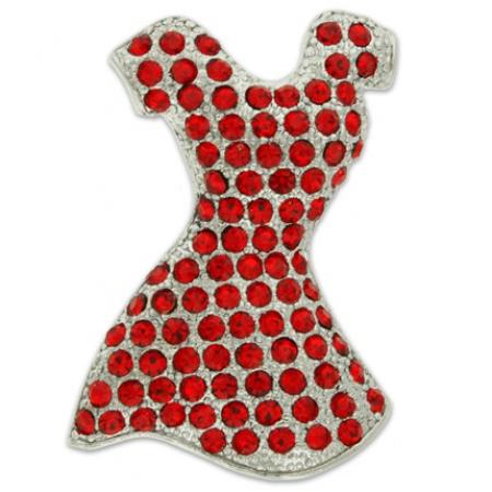 Rhinestone Red Dress Brooch 