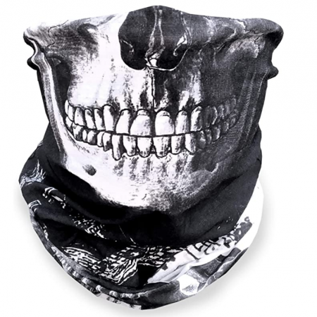 Skull Face Mask | Neck Gaiter | Sport Grade BiFlex Microfiber, two way skull black and white pattern 