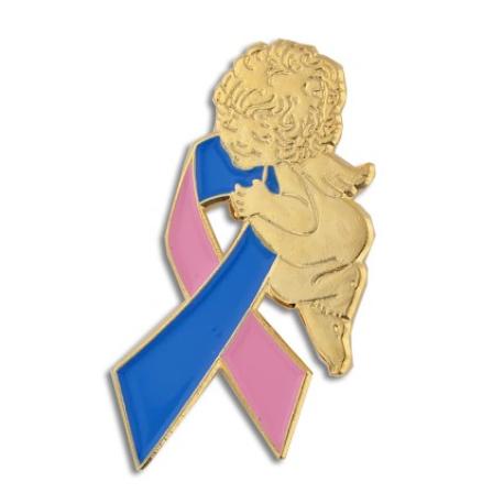     Pink and Blue Ribbon Angel Pin