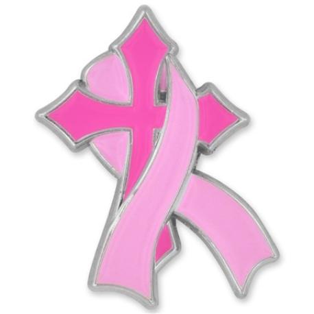     Breast Cancer Cross Ribbon Pin