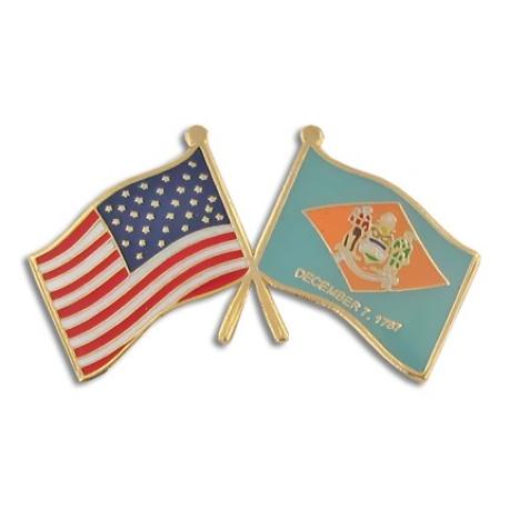     Delaware and USA Crossed Flag Pin