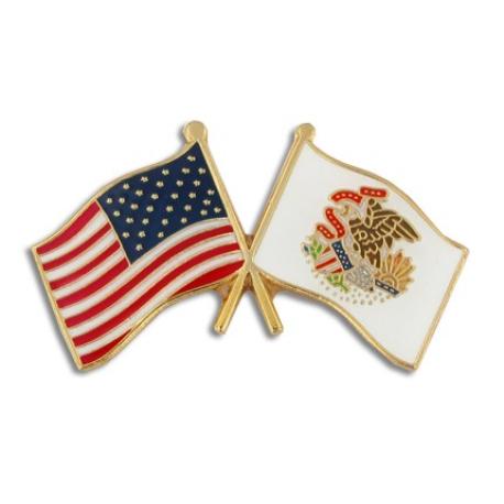     Illinois and USA Crossed Flag Pin