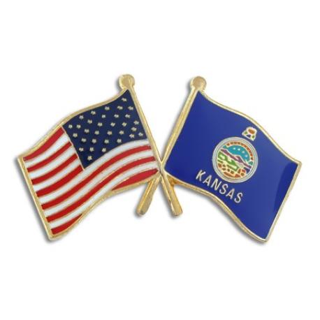     Kansas and USA Crossed Flag Pin