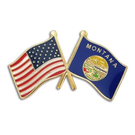     Montana and USA Crossed Flag Pin