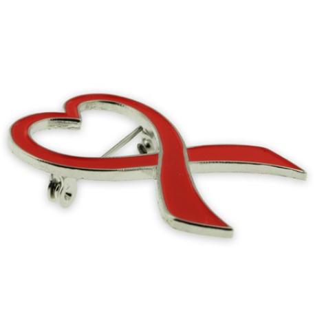     Red Heart Ribbon Brooch