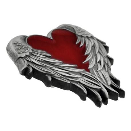     Heart with Angel Wings Pin - Antique Nickel