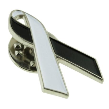     White and Black Awareness Ribbon Pin