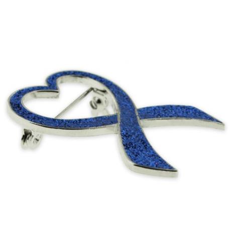     Blue Glitter Heart Ribbon Pin