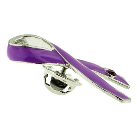     Purple Ribbon with Stone Pin