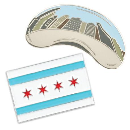     Chicago Bean and Flag 2-Pin Set