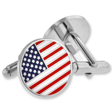     Round American Flag Cufflink Set