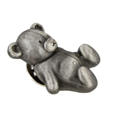     Teddy Bear Pin - Antique Silver