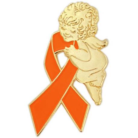     Orange Ribbon Angel Pin