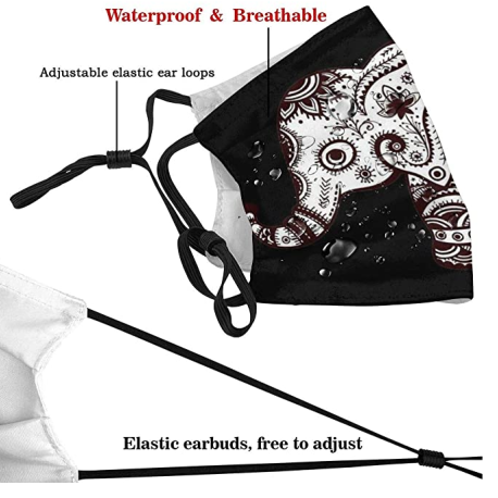     African Elephant Black Face Mask with Filter Pocket Washable Reusable Face Bandanas Balaclava